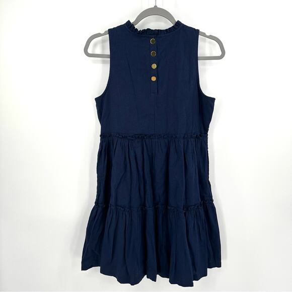 Crown & Ivy Linen Sleeveless Ruffle Neck Dress in navy Size XS - Picture 8 of 8